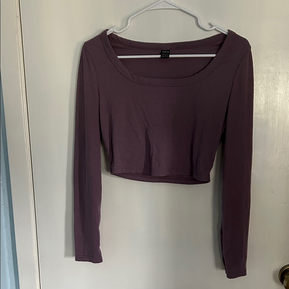 SHEIN Plum Long Sleeve Crop Top